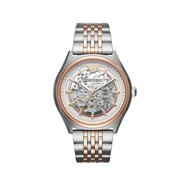 Emporio Armani Meccanico White Dial Two Tone Stainless Steel Watch For Men - AR60002