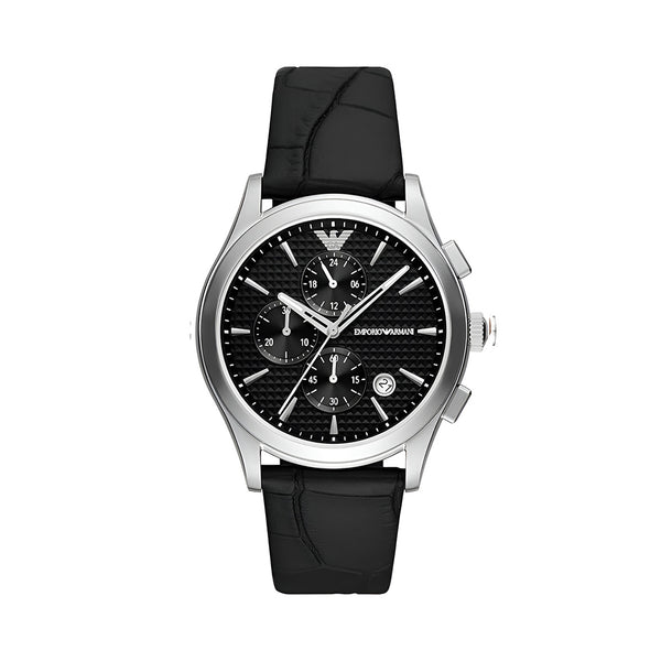 Emporio Armani Paolo Chronograph Black Dial Black Leather Strap Watch For Men - AR11530