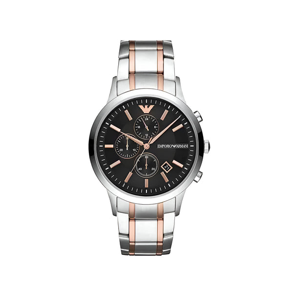 Emporio Armani Renato Chronograph Black Dial Two Tone Steel Strap Watch For Men - AR11165