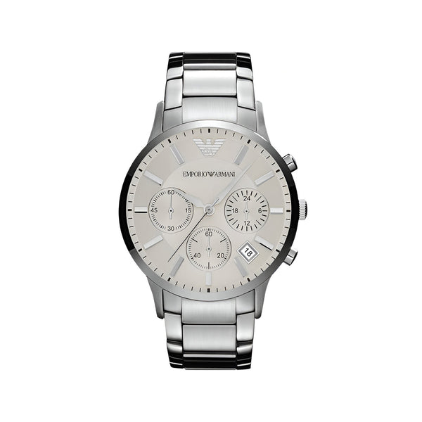 Emporio Armani Renato Chronograph Cream Dial Silver Steel Strap Watch For Men - AR2458