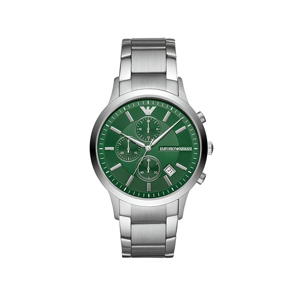 Emporio Armani Renato Chronograph Green Dial Silver Steel Strap Watch For Men - AR11507