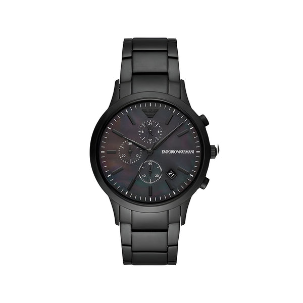 Emporio Armani Renato Chronograph Mother of Pearl Black Dial Black Steel Strap Watch For Men - AR11275