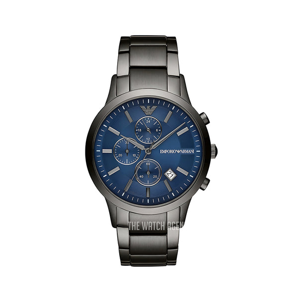 Emporio Armani Renato Chronograph Quartz Blue Dial Black Steel Strap Watch For Men - AR11215