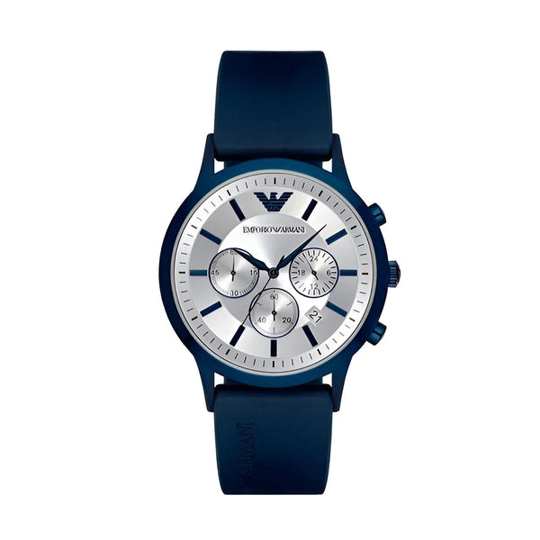 Emporio Armani Renato Chronograph Silver Dial Blue Silicone Strap Watch For Men - AR11026