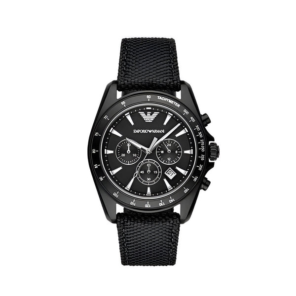 Emporio Armani Sigma Chronograph Black Dial Black Leather Strap Watch For Men - AR6131
