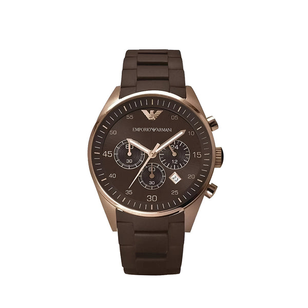 Emporio Armani Sportivo Chronograph Brown Dial Brown Silicone Strap Watch For Men - AR5891