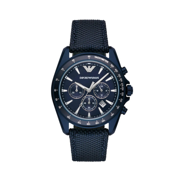 Emporio Armani Sportivo Dark Blue Fabric Blue Dial Chronograph Quartz Watch for Gents - AR6132