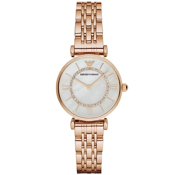Emporio Armani T-Bar Gianni Crystal Pave Dial Rose Gold Steel Strap Watch For Women - AR11244