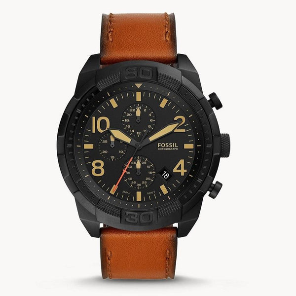 Fossil Black Dial Brown Leather Strap Watch for Men - FS5714