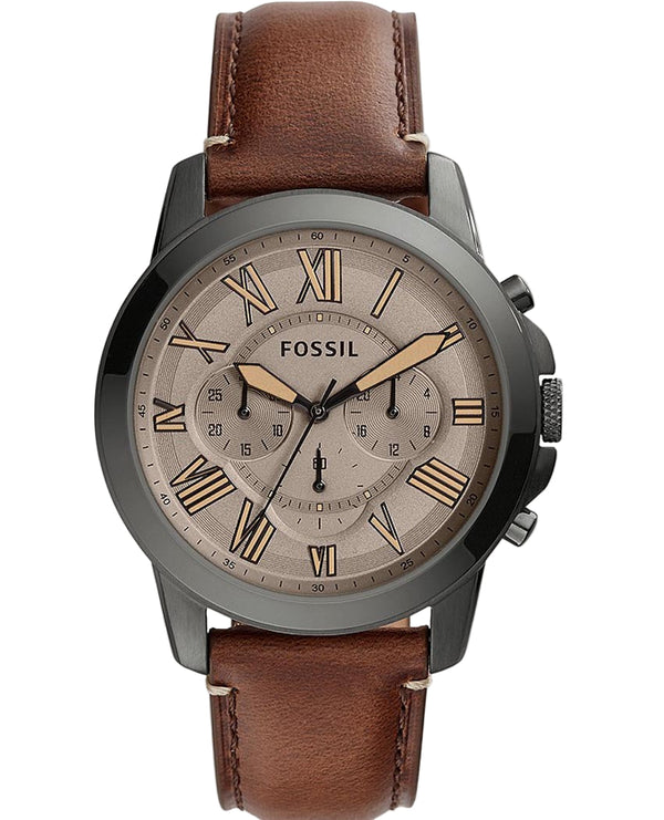 Fossil Grant Chronograph Brown Dial Brown Leather Strap Watch for Men - FS5214