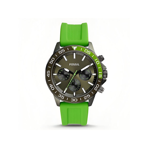 Fossil Bannon Chronograph Grey Dial Green Silicone Strap Watch for Men - BQ2501