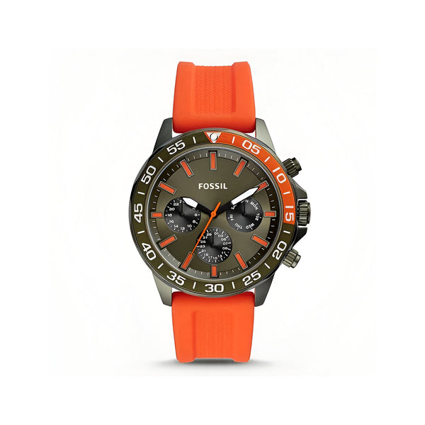 Fossil Bannon Chronograph Grey Dial Orange Silicone Strap Watch for Men - BQ2500