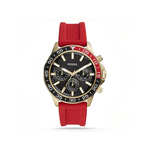 Fossil Bannon Multifunction Black Dial Red Silicone Strap Watch for Men - BQ2499