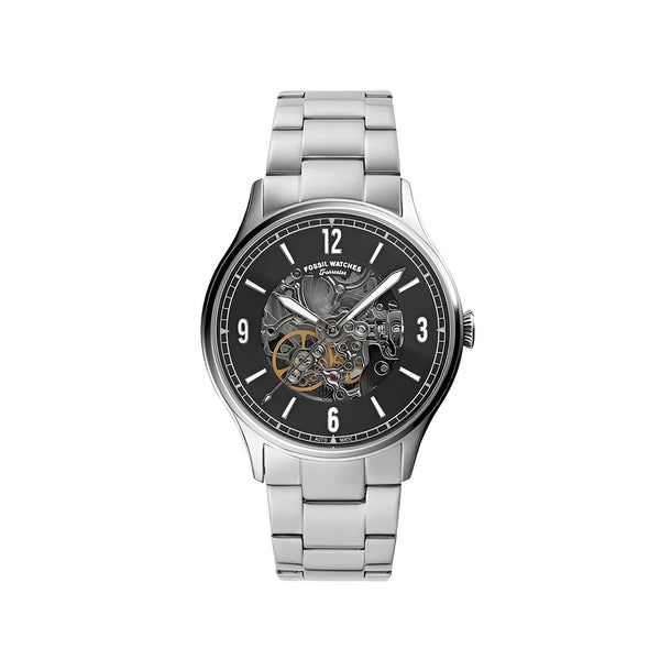 Fossil  Black Dial Silver Steel Strap Watch for Men - ME3180
