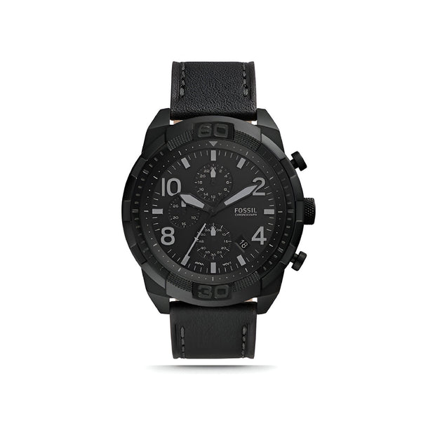 Fossil Bronson Chronograph Black Dial Black Leather Strap Watch for Men - FS5874