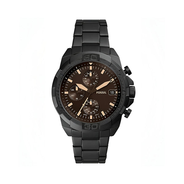 Fossil Bronson Chronograph Black Dial Black Steel Strap Watch for Men - FS5851