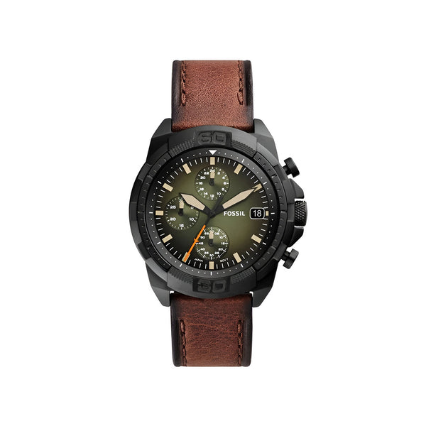 Fossil Bronson Chronograph Black Dial Brown Leather Strap Watch for Men - FS5856