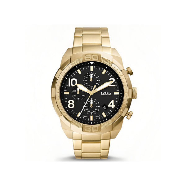 Fossil Bronson Chronograph Black Dial Gold Steel Strap Watch for Men - FS5877