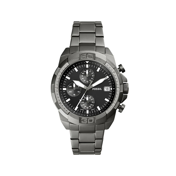 Fossil Bronson Chronograph Black Dial Grey Steel Strap Watch for Men - FS5852