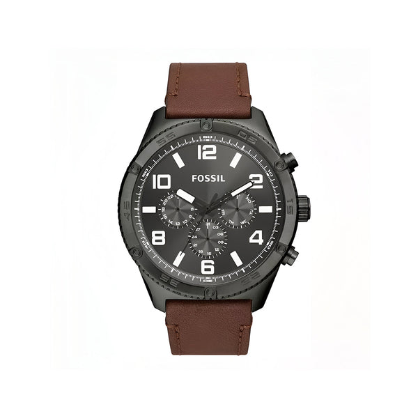 Fossil Brox Multifunction Grey Dial Brown Leather Strap Watch for Men - BQ2800