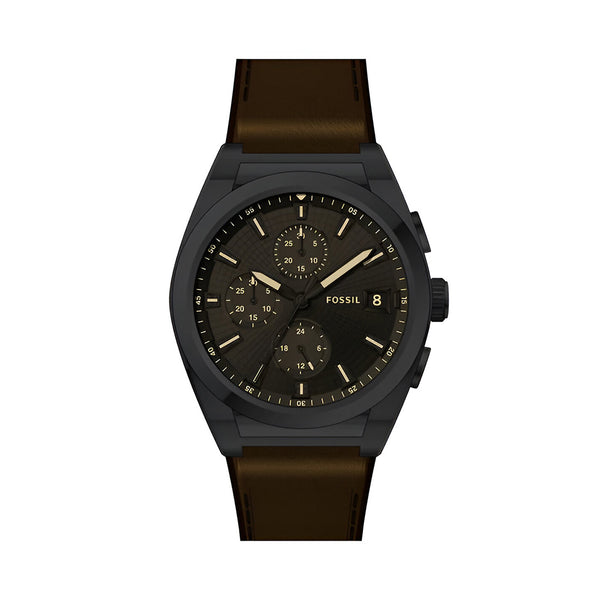 Fossil Everett Chronograph Black Dial Brown Leather Strap Watch for Men - FS5798