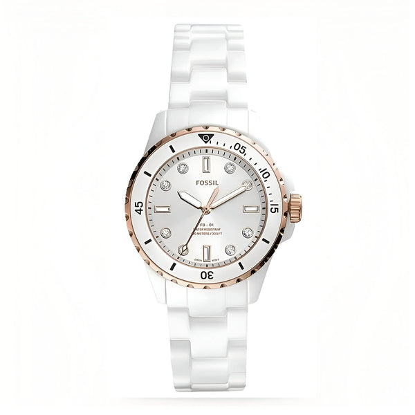 Fossil FB-01 Analog White Dial White Ceramic Strap Watch for Women - CE1107
