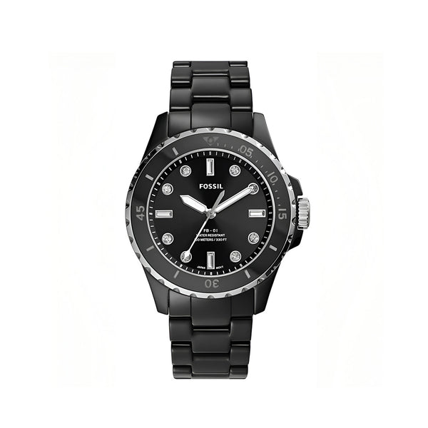 Fossil FB-01 Three-Hand Black Dial Black Ceramic Strap Watch for Women - CE1108