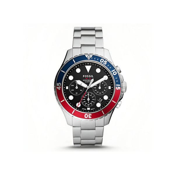 Fossil FB-03 Chronograph Black Dial Silver Steel Strap Watch for Men - FS5767