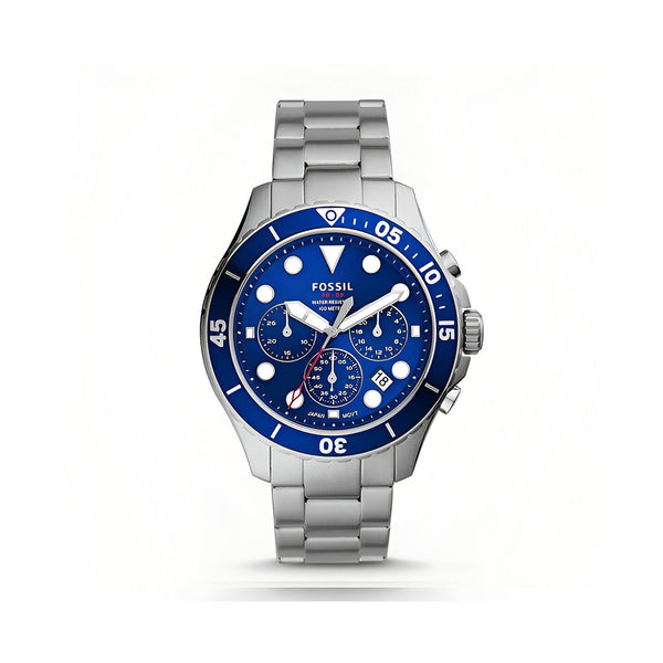 Fossil FB-03 Chronograph Blue Dial Silver Steel Strap Watch for Men - FS5724