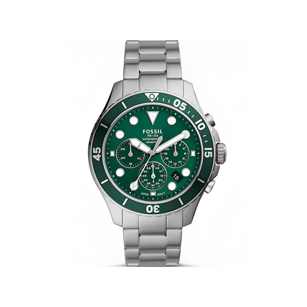 Fossil FB-03 Chronograph Green Dial Silver Steel Strap Watch for Men - FS5726