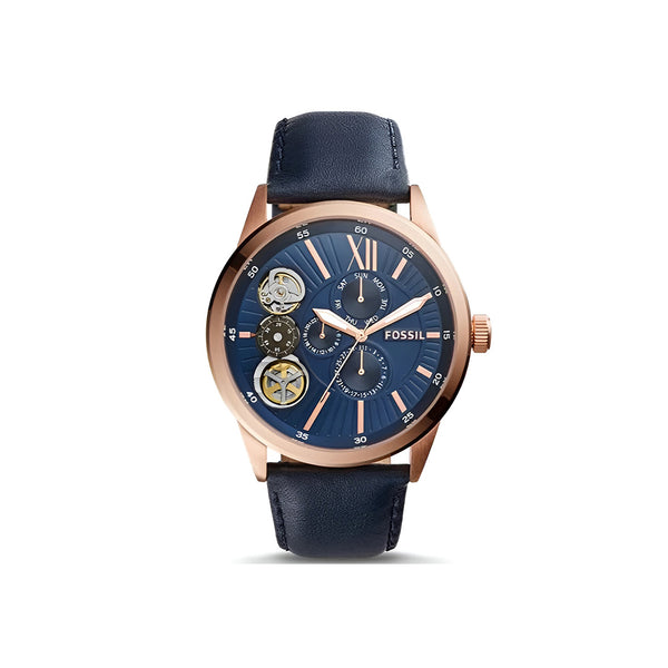 Fossil Flynn Mechanical Blue Dial Blue Leather Strap Watch for Men - BQ2219