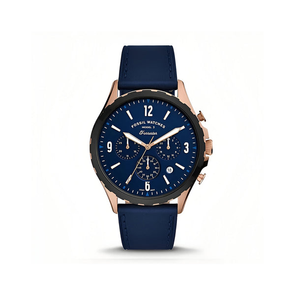 Fossil Forrester Chronograph Blue Dial Blue Leather Strap Watch for Men - FS5814