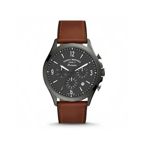 Fossil Forrester Chronograph Grey Dial Brown Leather Strap Watch for Men - FS5815