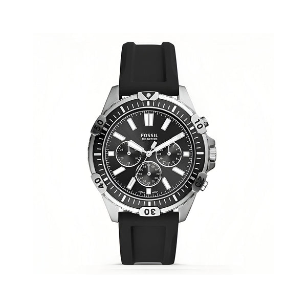 Fossil Garrett Chronograph Black Dial Black Rubber Strap Watch for Men - FS5624