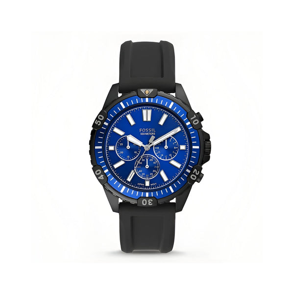Fossil Garrett Chronograph Blue Dial Black Rubber Strap Watch for Men - FS5695