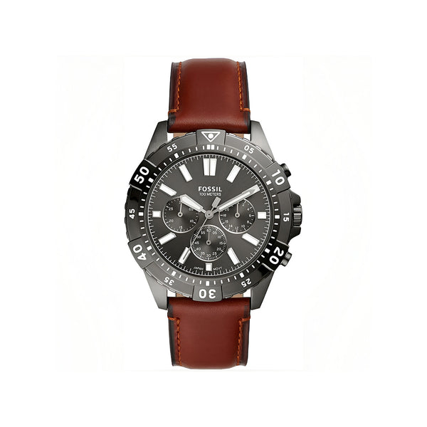 Fossil Garrett Chronograph Grey Dial Brown Leather Strap Watch for Men - FS5770