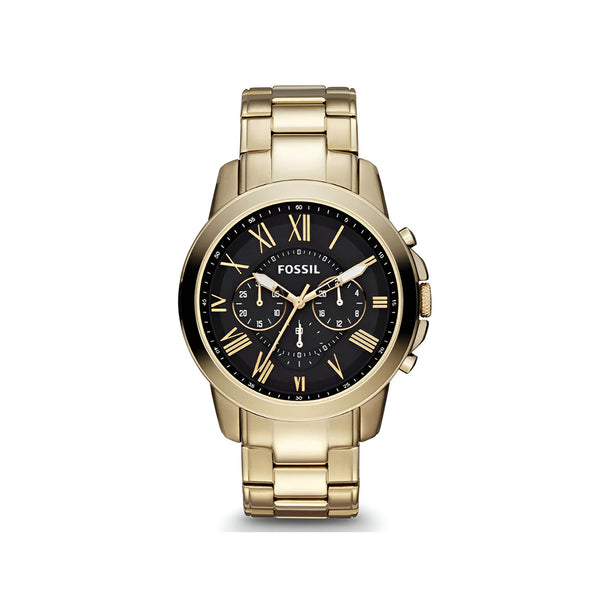 Fossil Grant Chronograph Black Dial Gold Steel Strap Watch for Men - FS4815