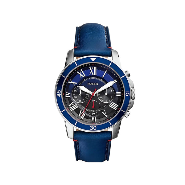 Fossil Grant Chronograph Blue Dial Blue Leather Strap Watch for Men - FS5373