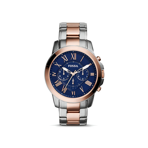 Fossil Grant Chronograph Blue Dial Two Tone Steel Strap Watch for Men - FS5024