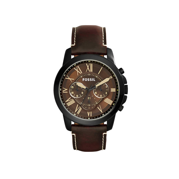 Fossil Grant Chronograph Brown Dial Brown Leather Strap Watch for Men - FS5088