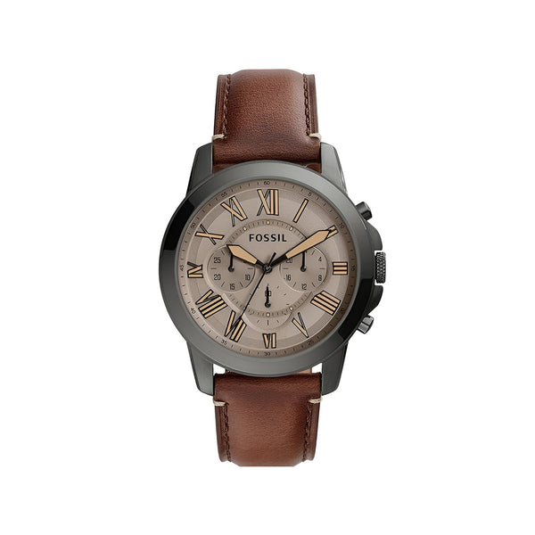 Fossil Grant Chronograph Brown Dial Brown Leather Strap Watch for Men - FS5214
