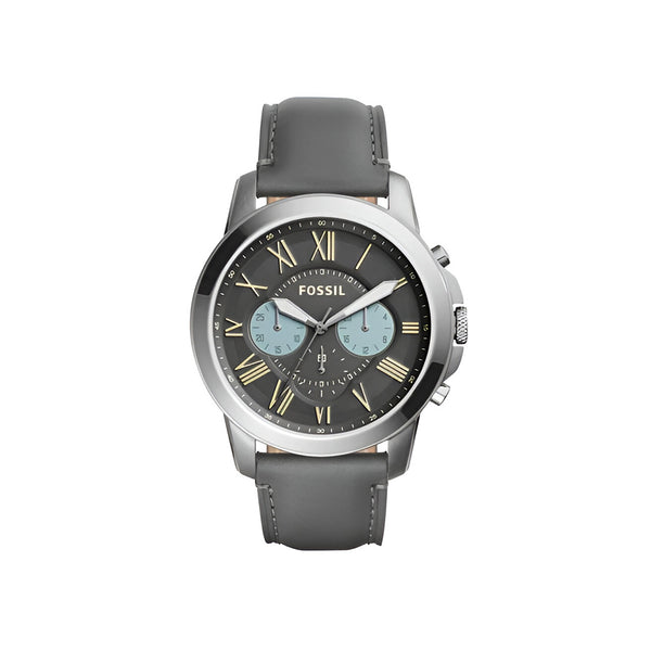 Fossil Grant Chronograph Gunmetal Grey Dial Grey Leather Strap Watch for Men - FS5183
