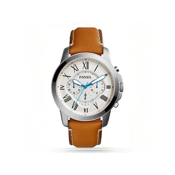 Fossil Grant Chronograph White Dial Brown Leather Strap Watch for Men - FS5060