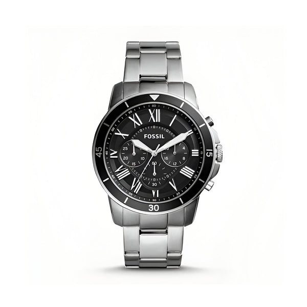 Fossil Grant Sport Chronograph Black Dial Silver Steel Strap Watch for Men - FS5236