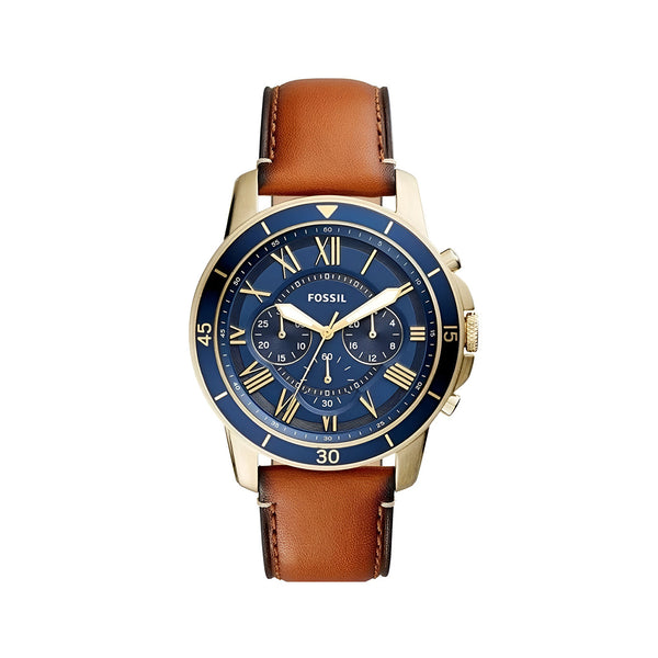Fossil Grant Sport Chronograph Blue Dial Brown Leather Strap Watch for Men - FS5268