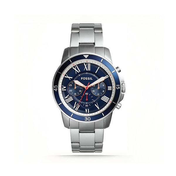 Fossil Grant Sport Chronograph Blue Dial Silver Steel Strap Watch for Men - FS5238