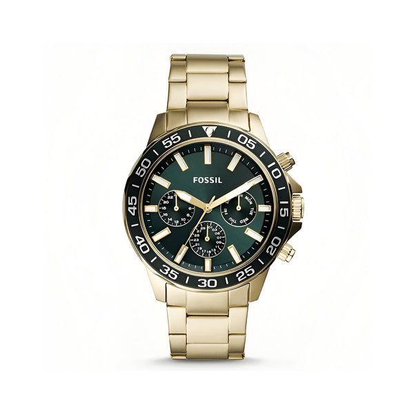 Fossil Green Dial Gold Steel Strap Watch for Men - BQ2493