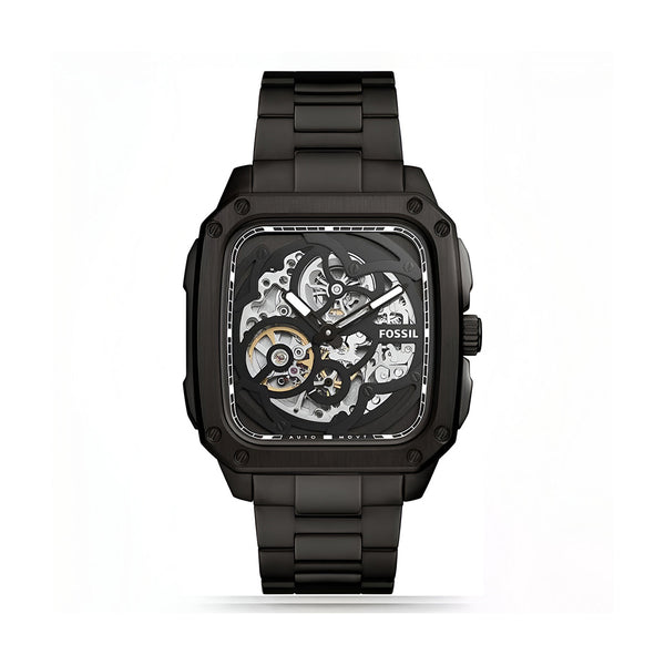 Fossil Inscription Automatic Skeleton Black Dial Black Steel Strap Watch for Men - BQ2574