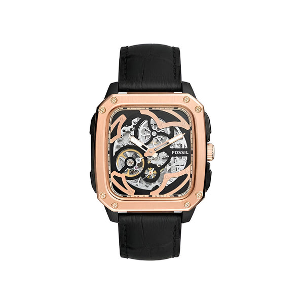 Fossil Inscription Automatic Skeleton Rose Gold Dial  Strap Watch for Men - BQ2572