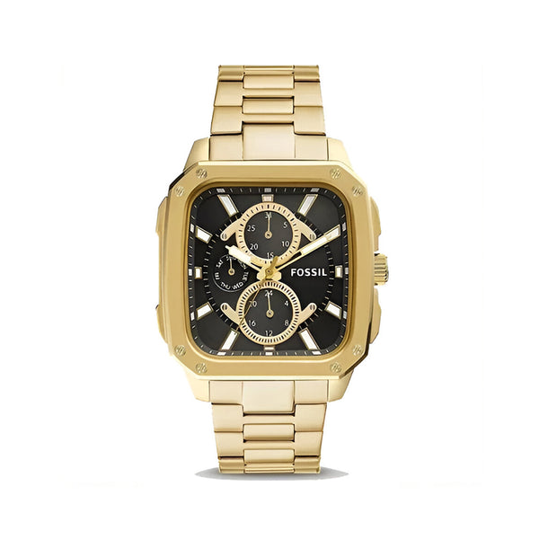 Fossil Inscription Multifunction Black Dial Gold Steel Strap Watch for Men - BQ2656